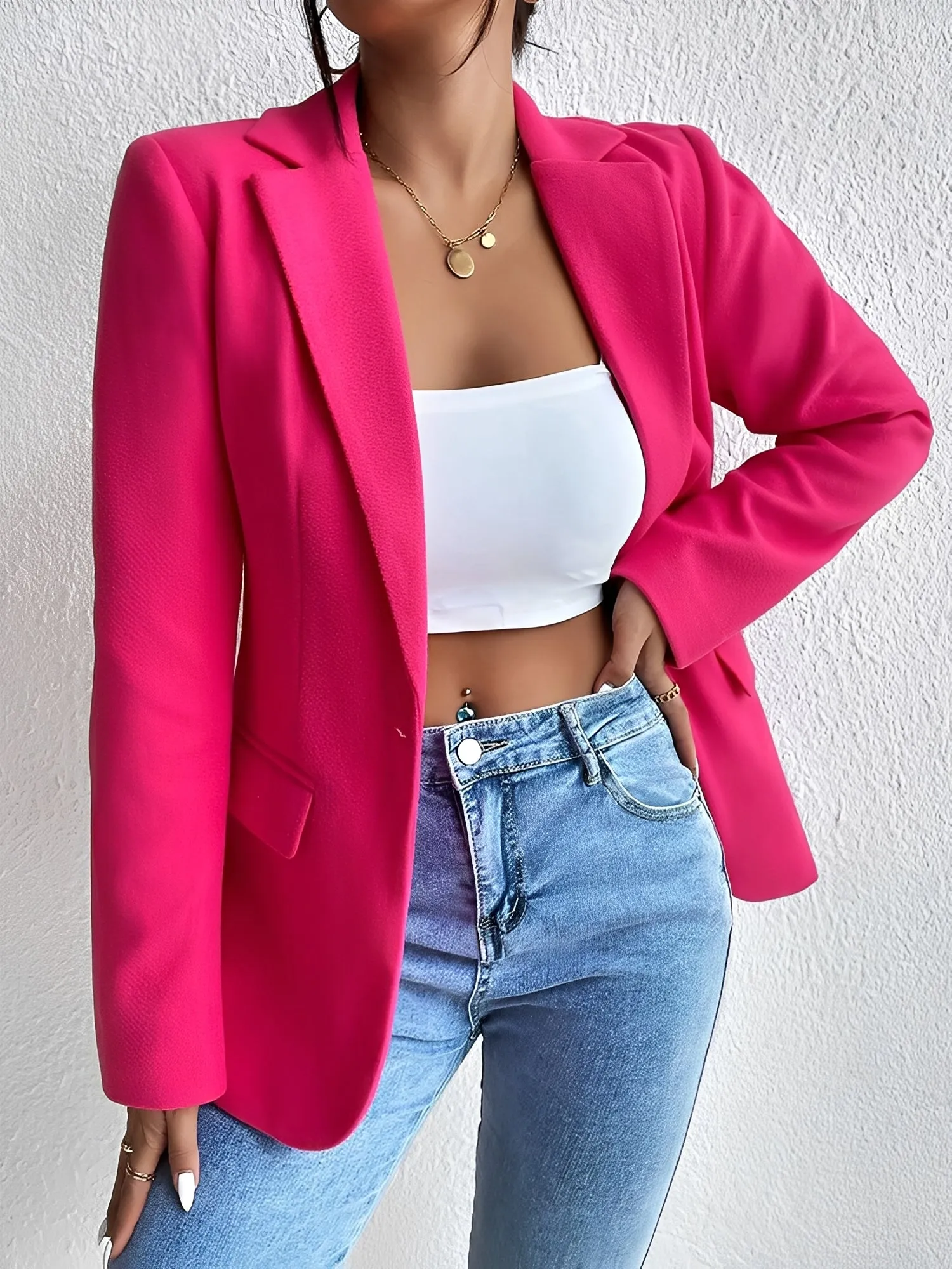 Solid Color Notched Laple One Button Blazer sold by Allegra K