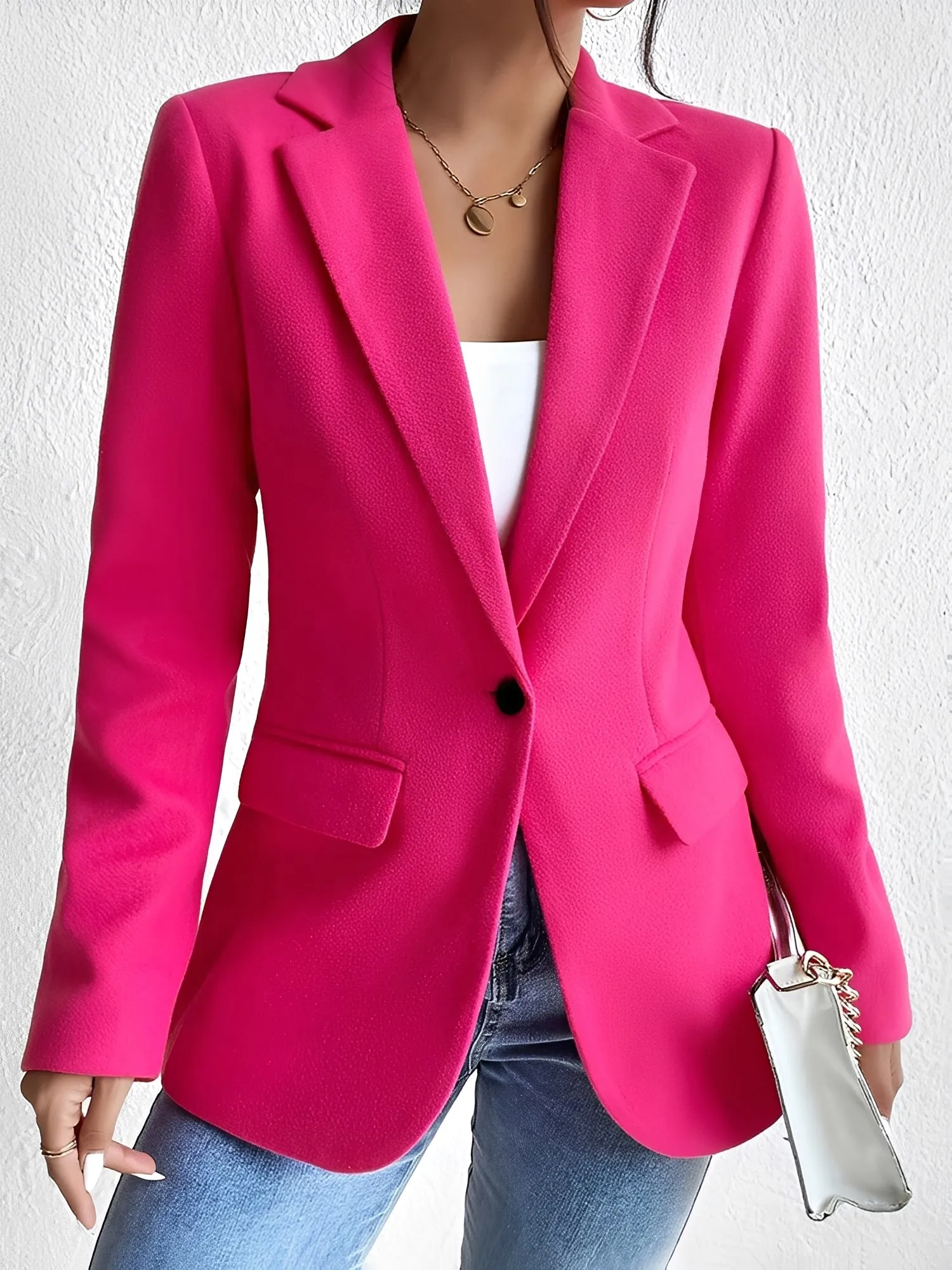 Solid Color Notched Laple One Button Blazer sold by Allegra K product image thumbnail 4