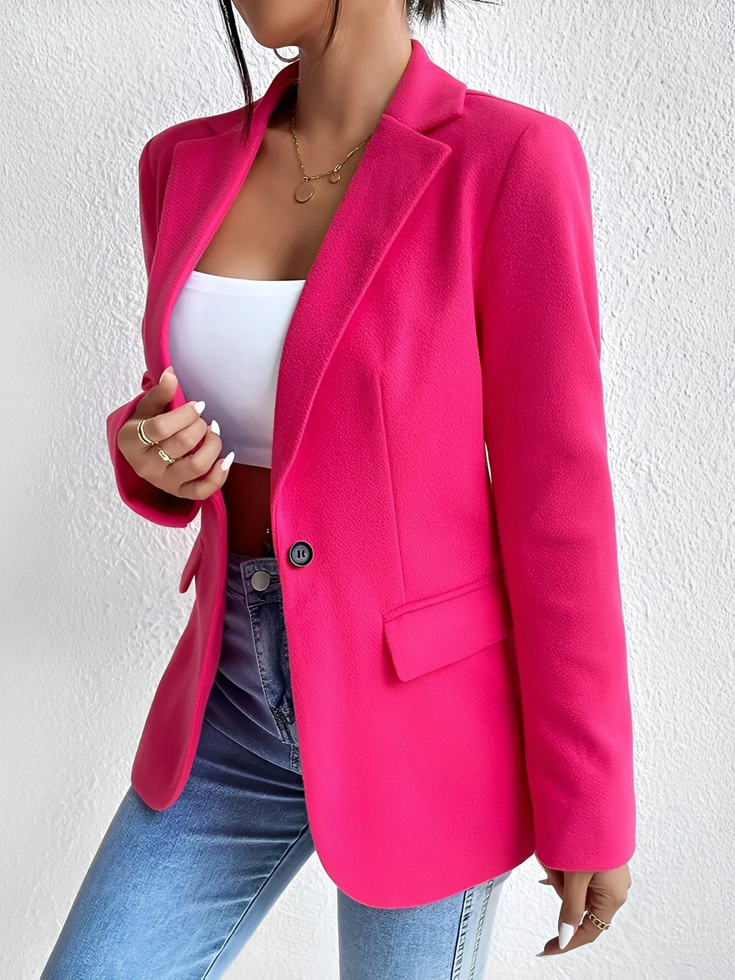 Solid Color Notched Laple One Button Blazer sold by Allegra K product image thumbnail 3