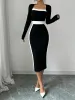 Square Neck Long Sleeves Colorblock Bodycon Dress sold by Allegra K