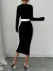 Square Neck Long Sleeves Colorblock Bodycon Dress sold by Allegra K