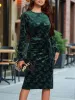 Round Neck Long Sleeves Velvet Midi Dress sold by Allegra K