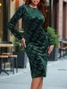 Round Neck Long Sleeves Velvet Midi Dress sold by Allegra K