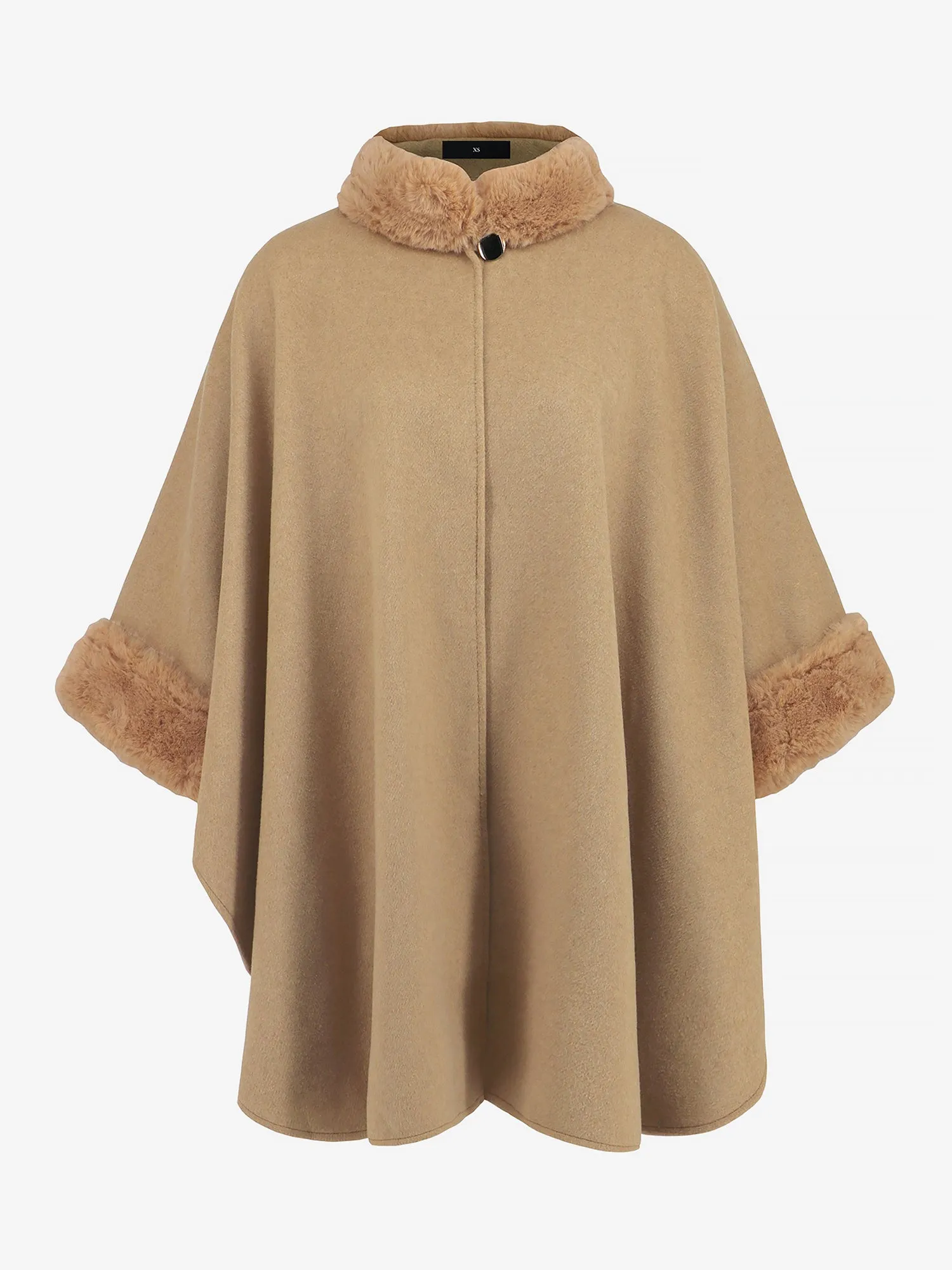 Faux Fur Collar Solid Color Cape Cloak Coat sold by Allegra K product image thumbnail 5