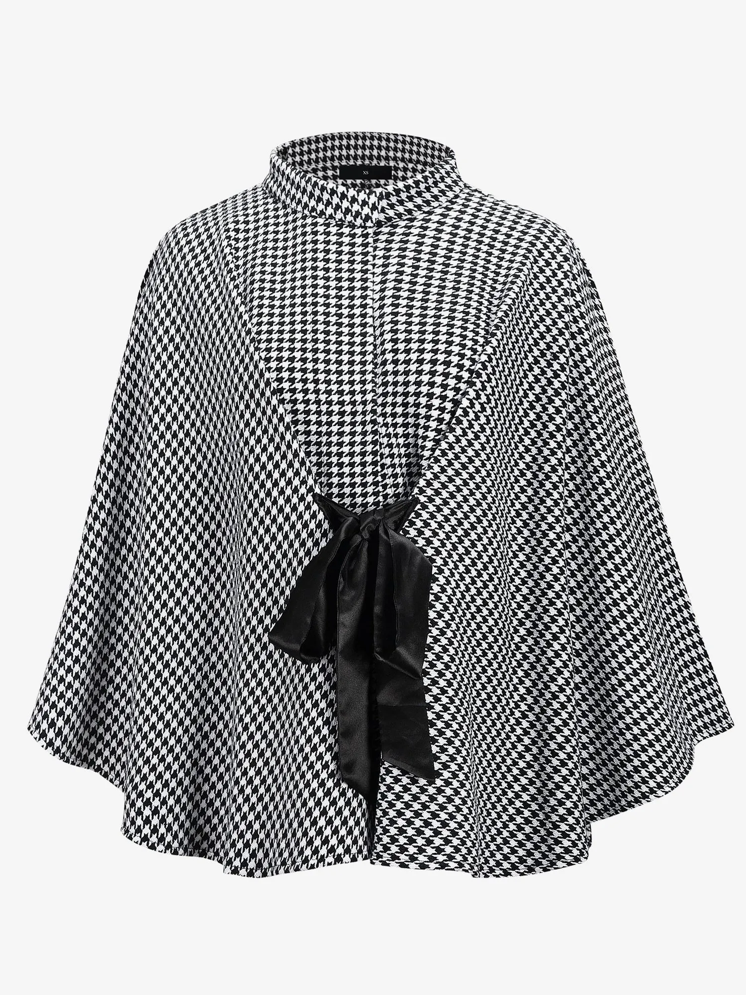 Houndstooth Mock Neck Lace-Up Cape Cloak Jacket sold by Allegra K product image thumbnail 5
