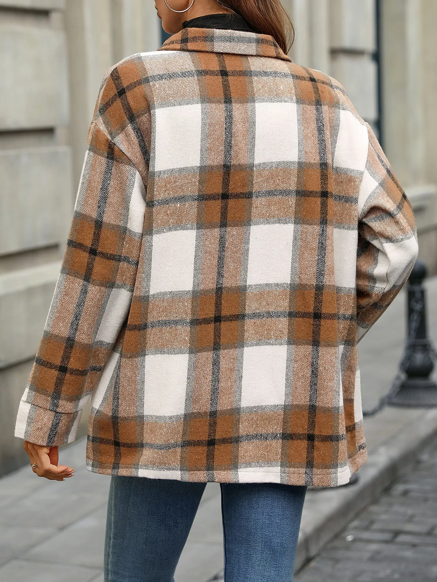 Plaid Button Down Long Sleeves Shirt Jacket Shacket sold by Allegra K product image thumbnail 2