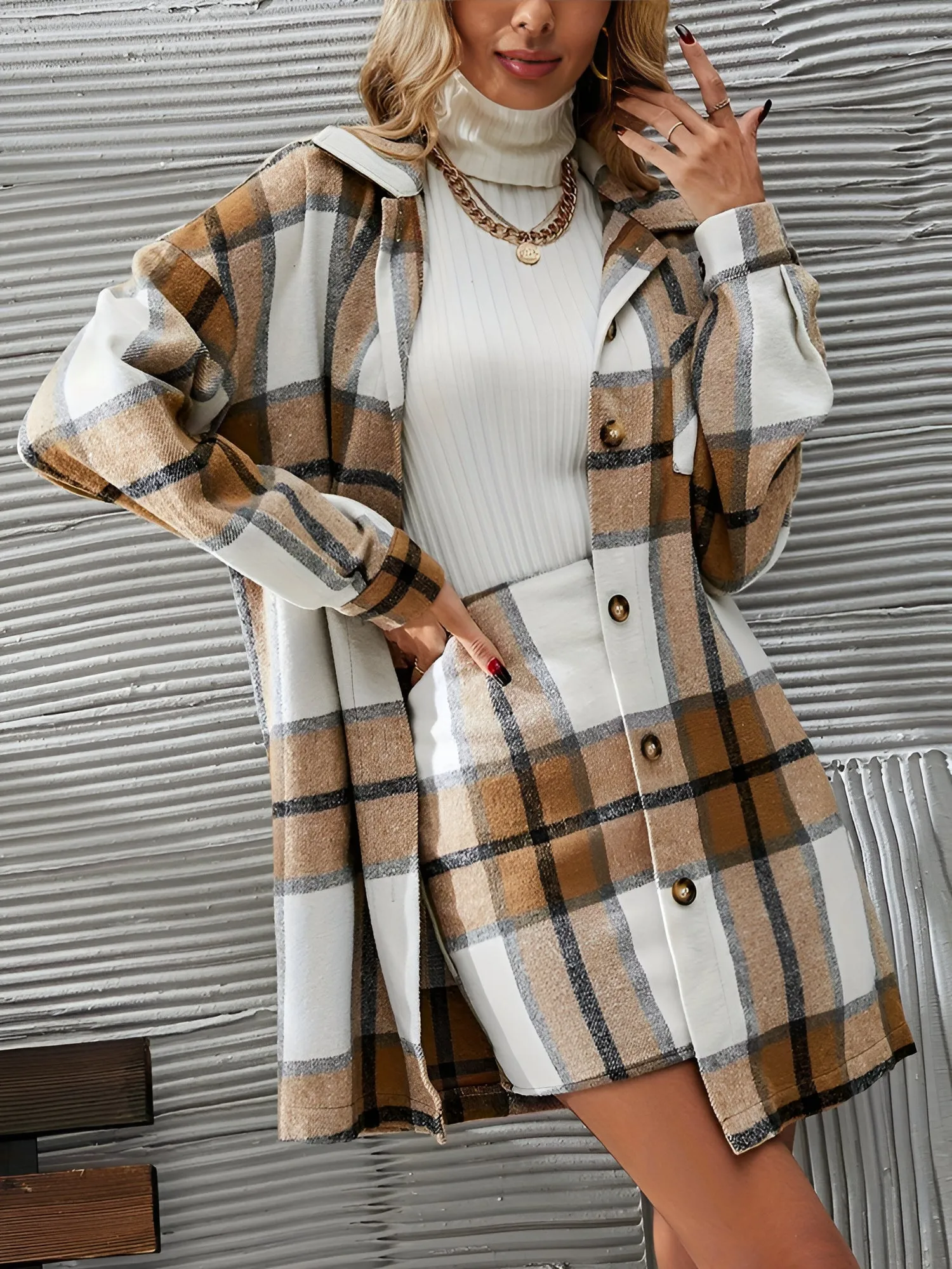 2 Pieces Plaid Long Sleeves Botton Down Shirt & Mini Pencil Skirt Set sold by Allegra K