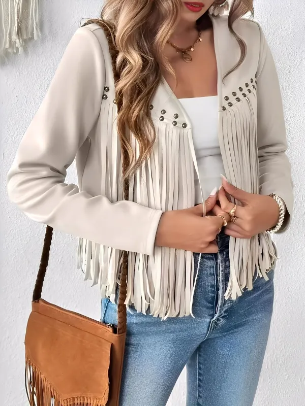 Faux Suede Cow Girl Tassel Copped Jacket sold by Allegra K