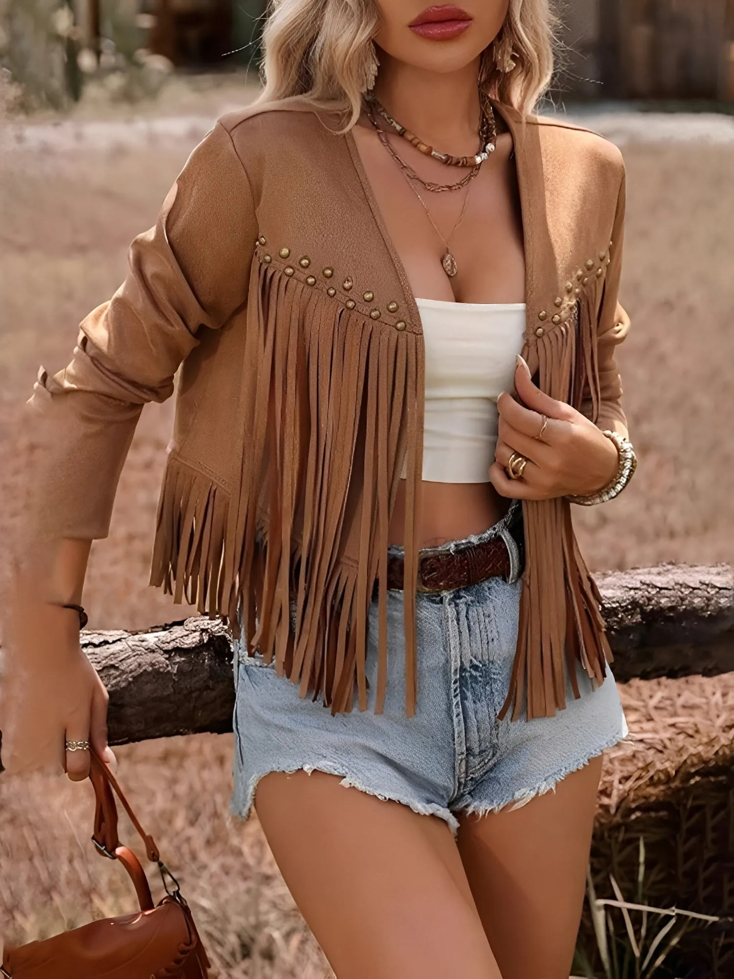Casual Cow Girl Tassel Long Sleeve Copped Jacket sold by Allegra K