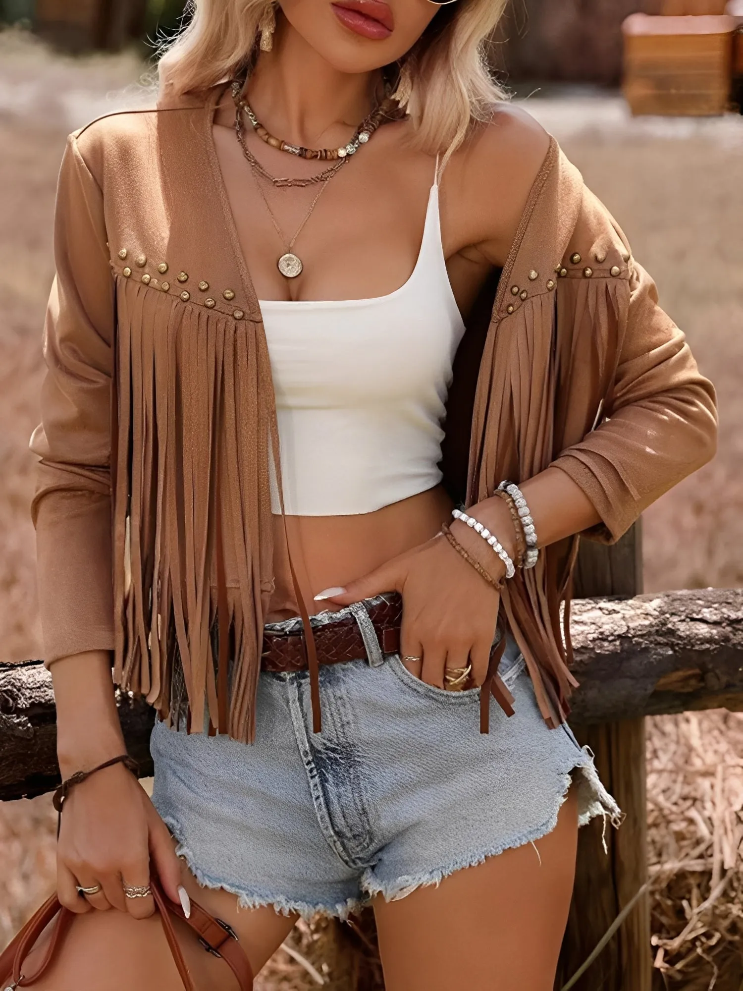 Casual Cow Girl Tassel Long Sleeve Copped Jacket sold by Allegra K product image thumbnail 5