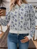 Autumn New Zipper Baseball Collar Printed Jacket Temperament Commuting Casual Versatile Jacket sold by Allegra K