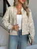 Zipper Long Sleeves Floral Textured Bomber Jacket sold by Allegra K