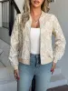 Zipper Long Sleeves Floral Textured Bomber Jacket sold by Allegra K