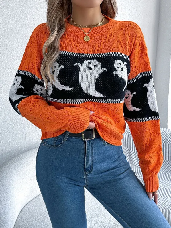 Halloween Ghost Colorblock Long Sleeves Pullover Sweater sold by Allegra K