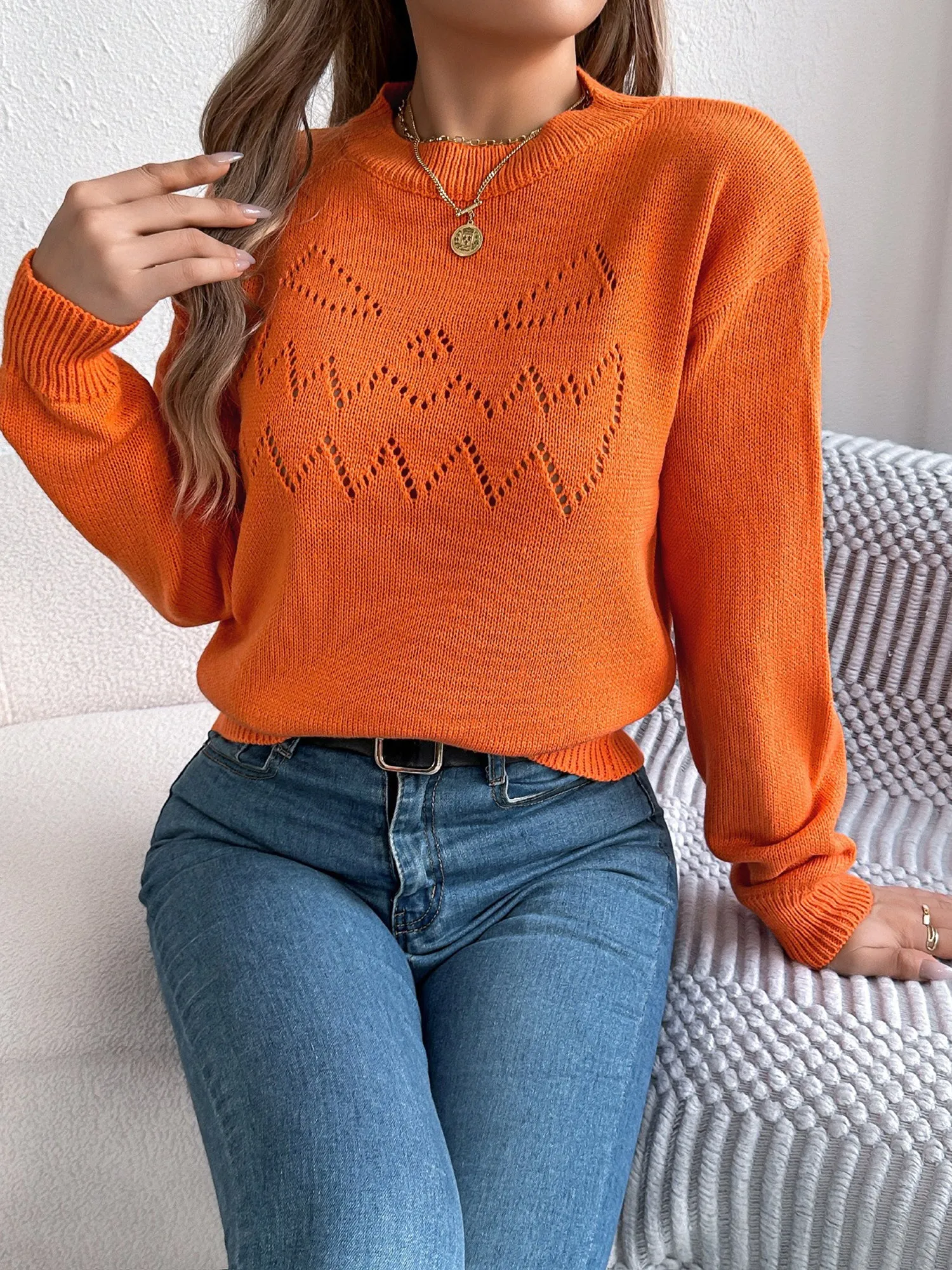 Halloween Solid Color Hollow Long Sleeve Pullover Sweater sold by Allegra K product image thumbnail 3