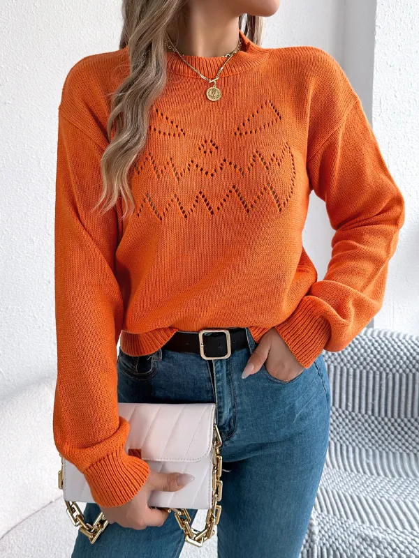 Halloween Solid Color Hollow Long Sleeve Pullover Sweater sold by Allegra K