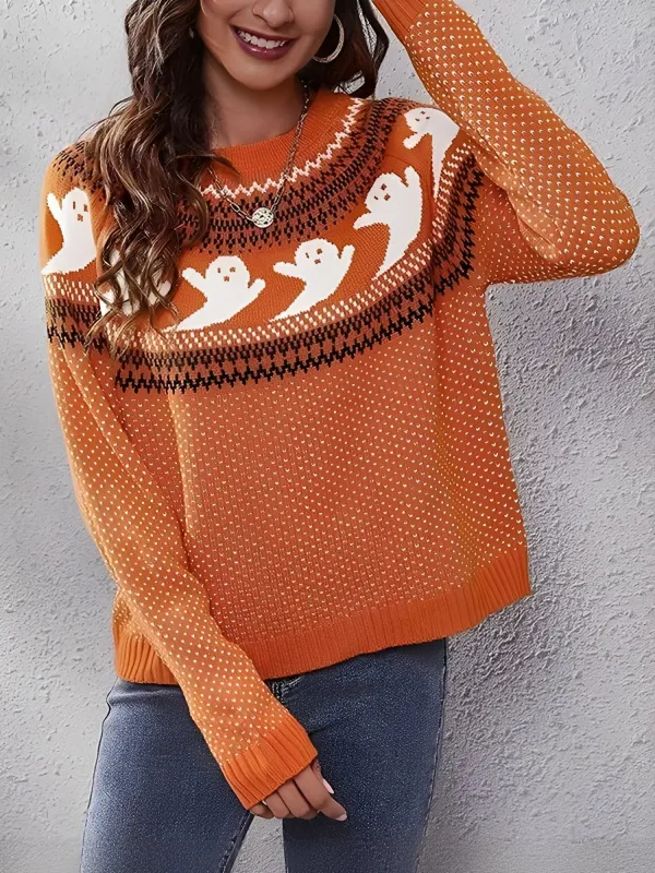 Halloween Graphic Long Sleeve Pullover Sweater sold by Allegra K
