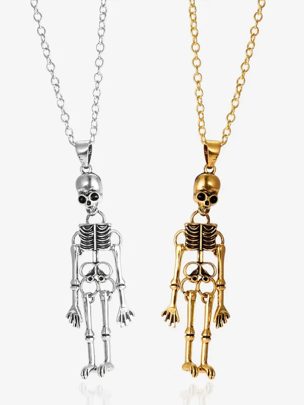 2 Pieces Halloween Skull Skeleton Pendant Necklaces made by Allegra K