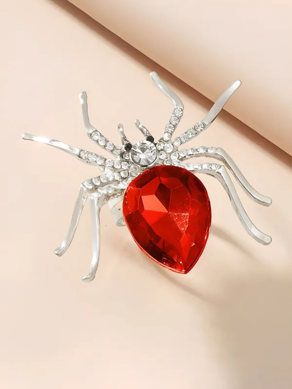 Halloween Spider Diamond Adjustable Ring made by Allegra K