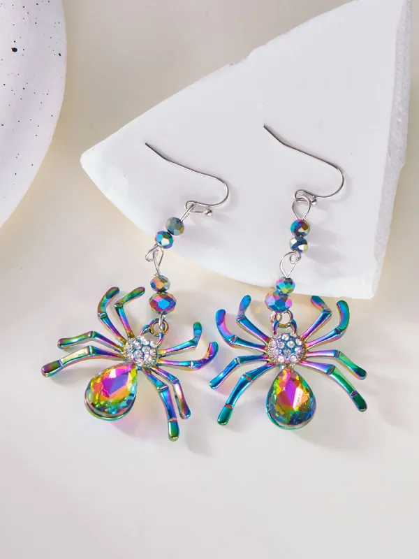 Halloween Colorful Spider Dangle Earrings made by Allegra K