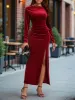 Velvet Long Sleeves High Split Bodycon Maxi Dress sold by Allegra K