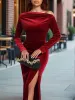 Velvet Long Sleeves High Split Bodycon Maxi Dress sold by Allegra K
