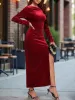 Velvet Long Sleeves High Split Bodycon Maxi Dress sold by Allegra K