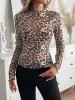 Mesh Ruffled Printed Long Sleeves Blouse sold by Allegra K