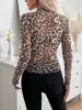 Mesh Ruffled Printed Long Sleeves Blouse sold by Allegra K