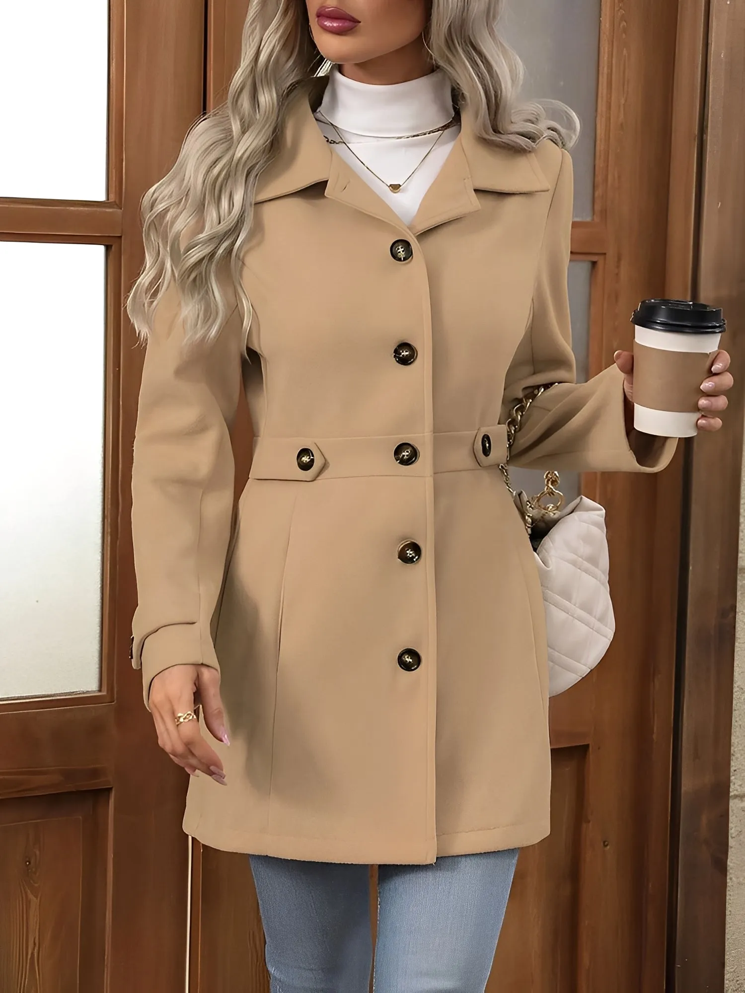 Lapel Long Sleeves Button Down Solid Color Jacket sold by Allegra K product image thumbnail 3