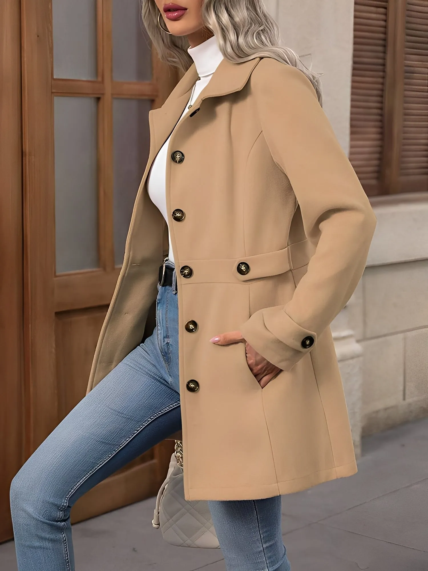 Lapel Long Sleeves Button Down Solid Color Jacket sold by Allegra K product image thumbnail 5