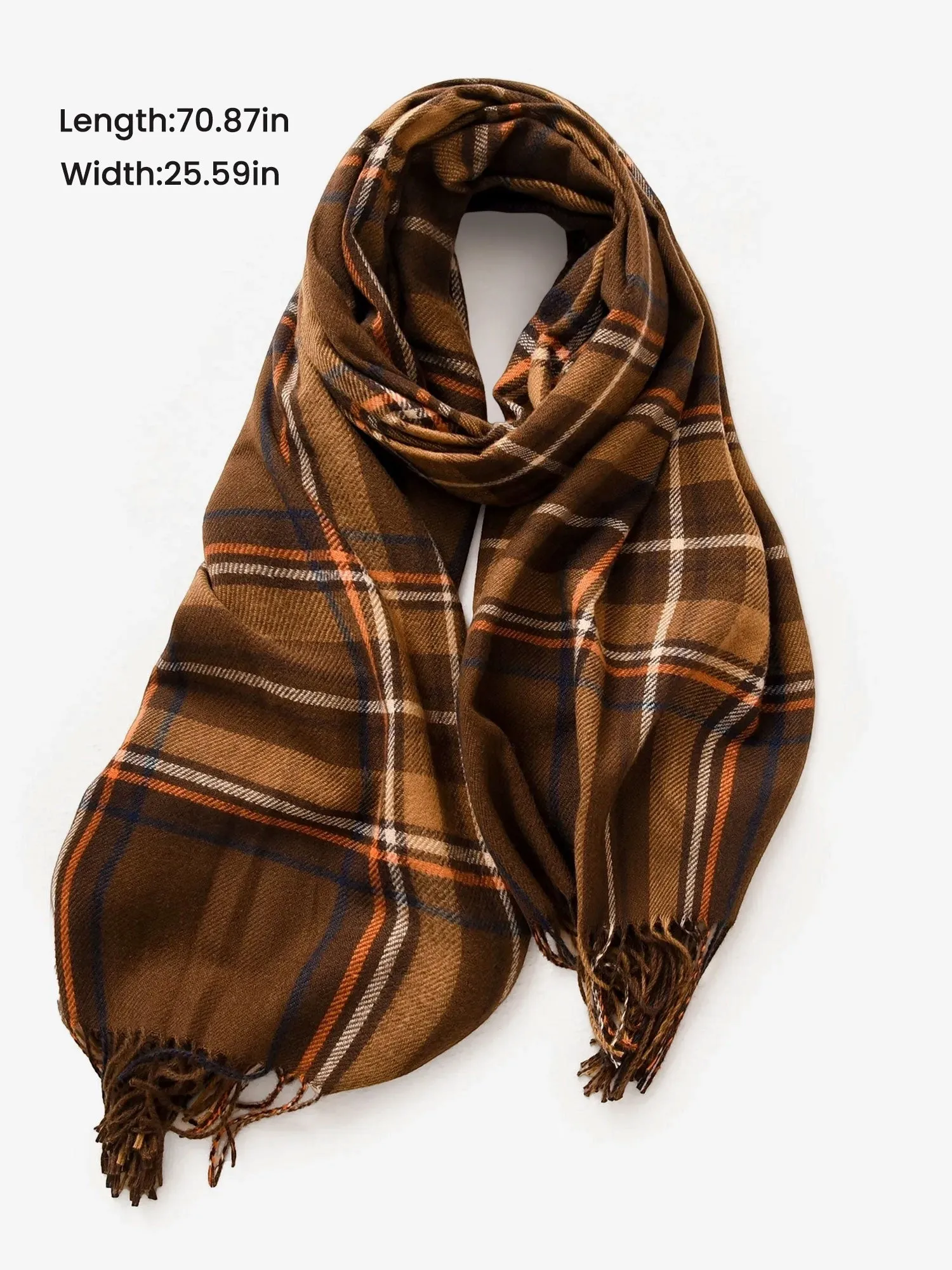 Fall Winter Geometric Plaid Tassel Scarf sold by Allegra K product image thumbnail 4