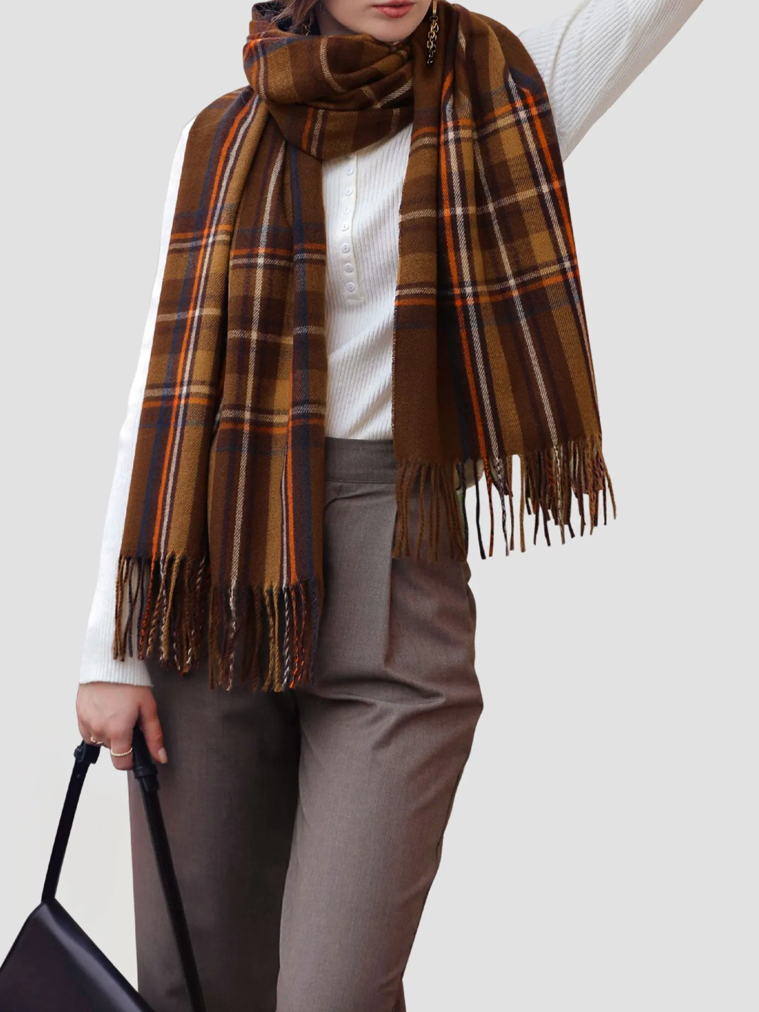 Fall Winter Geometric Plaid Tassel Scarf sold by Allegra K