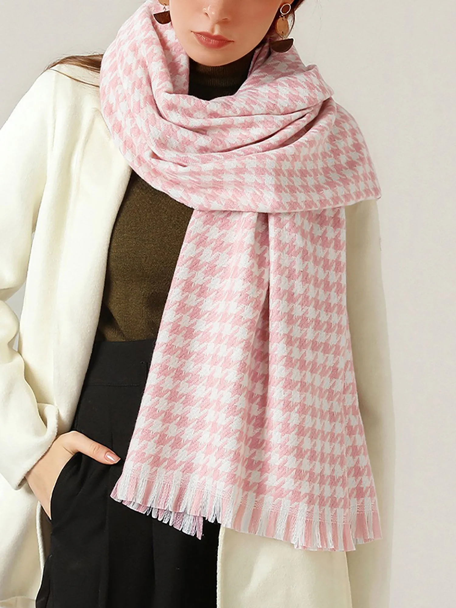 Fall Winter Houndstooth Tasseled Scarf sold by Allegra K product image thumbnail 5