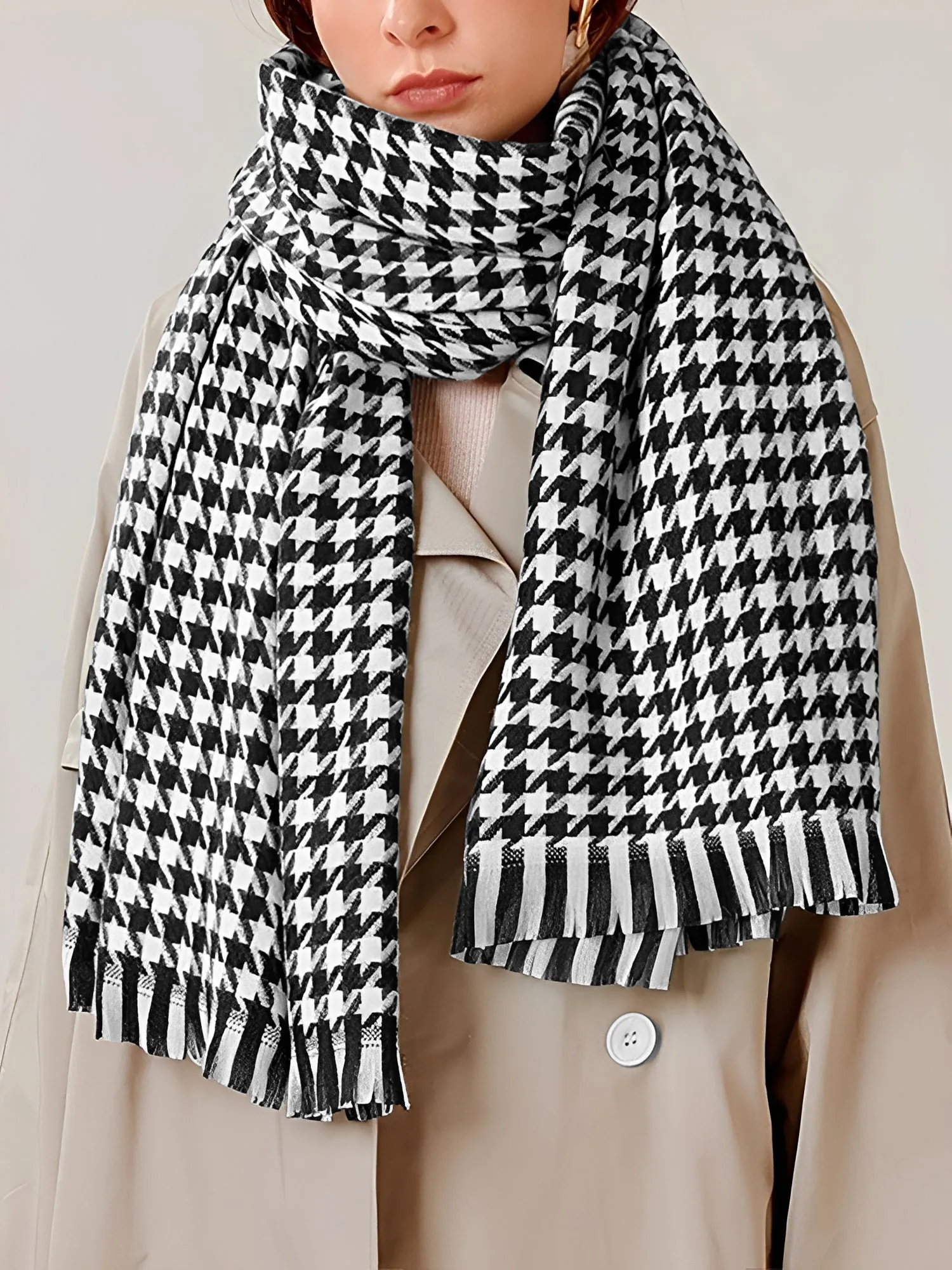 Fall Winter Houndstooth Tasseled Scarf sold by Allegra K product image thumbnail 2