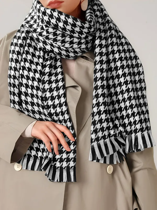 Fall Winter Houndstooth Tasseled Scarf sold by Allegra K