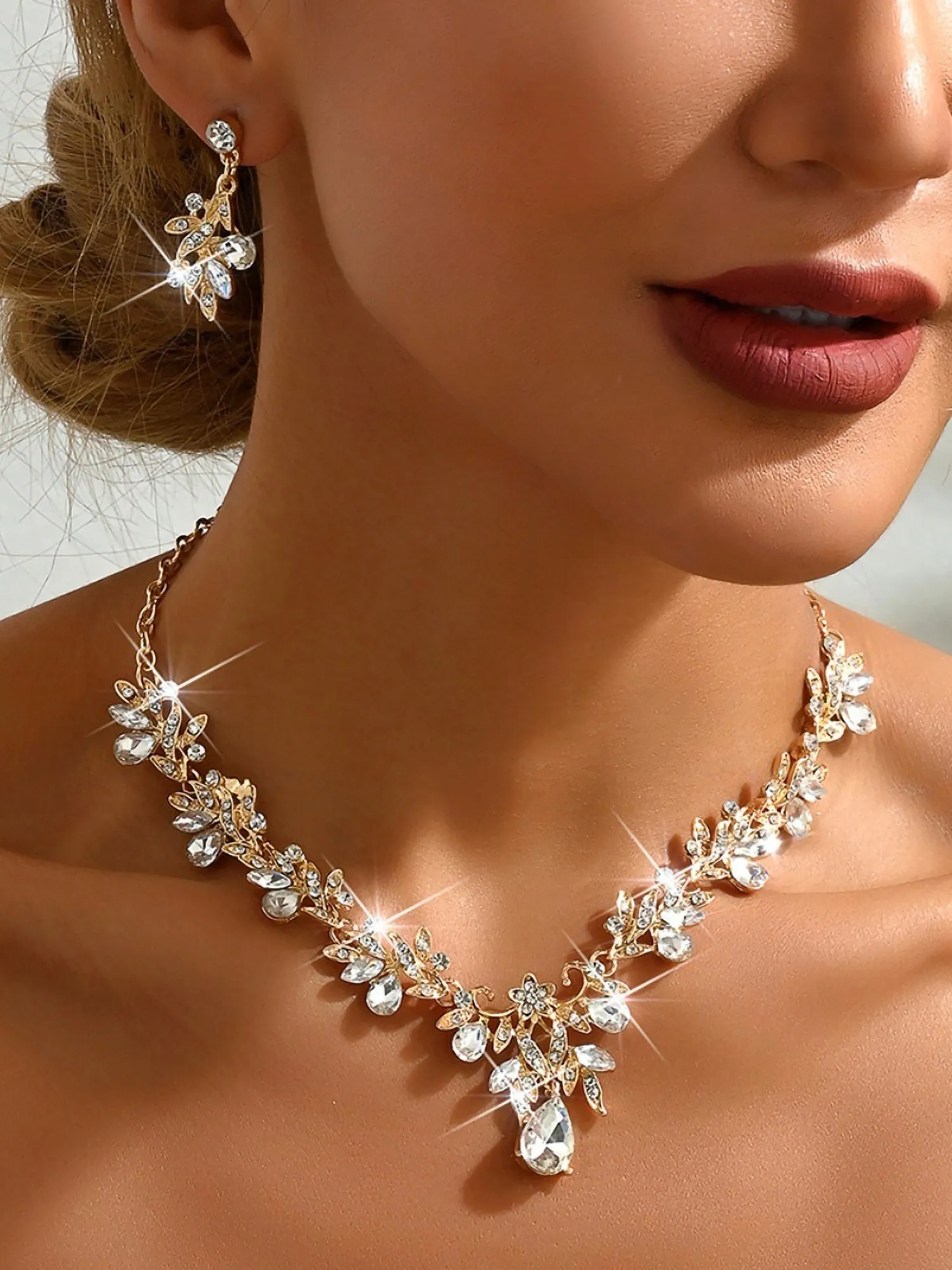 Alloy Faux Diamonds Necklace & Earring Set sold by Allegra K product image thumbnail 3