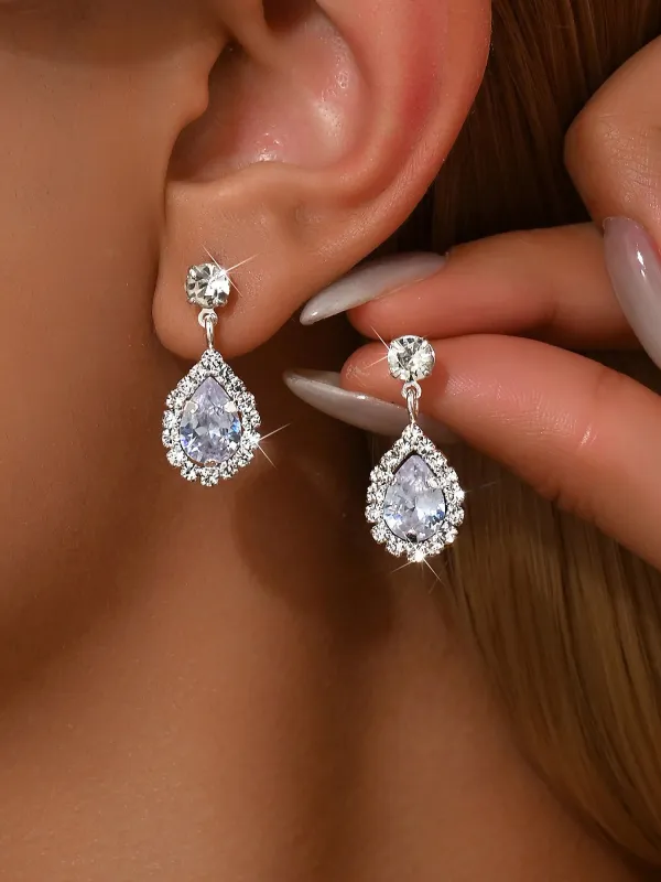 Faux Diamonds Teardrop Pendant Stud Earrings made by Allegra K