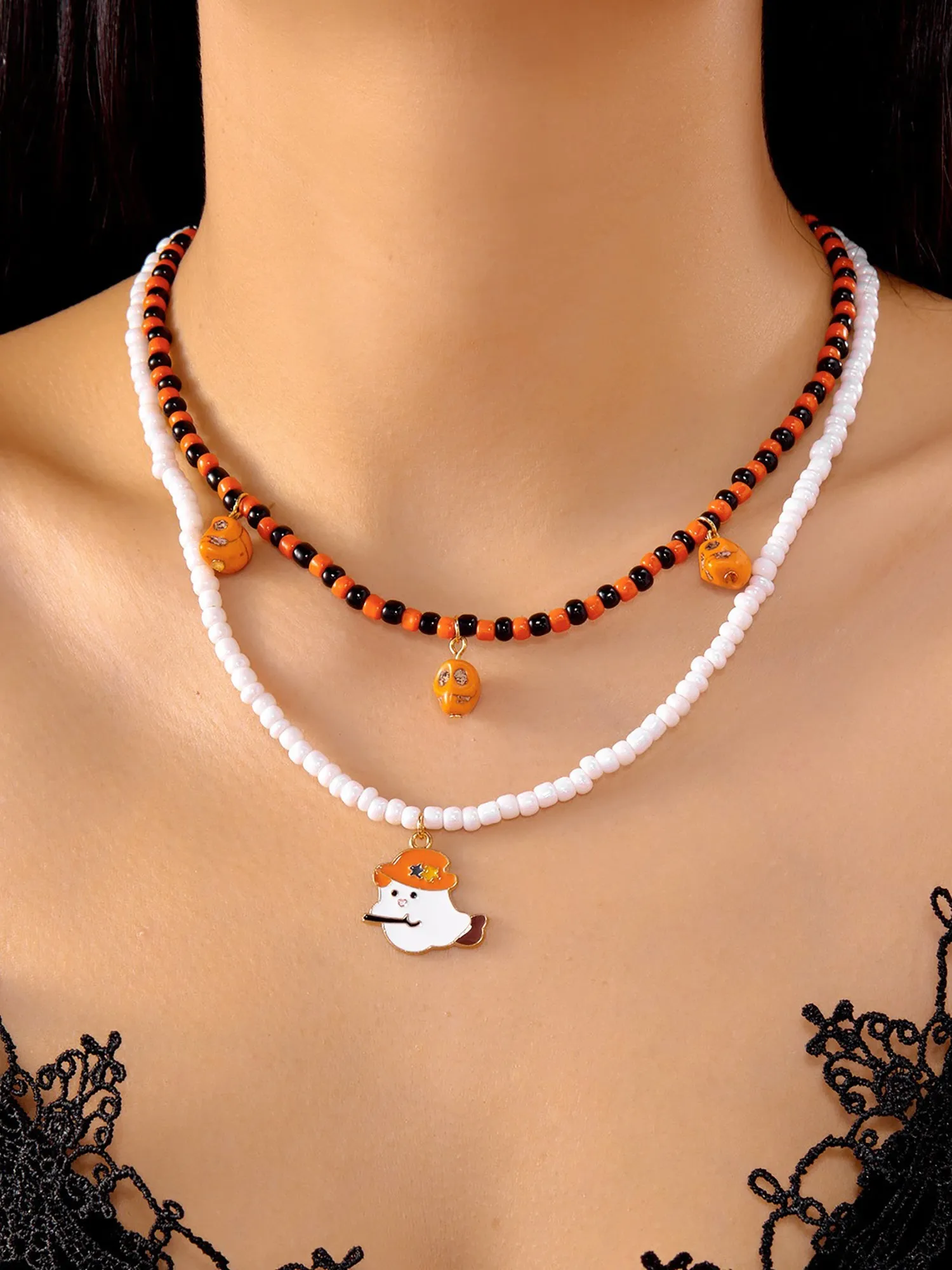 Halloween Skull Ghost Double Layered Necklace sold by Allegra K product image thumbnail 3