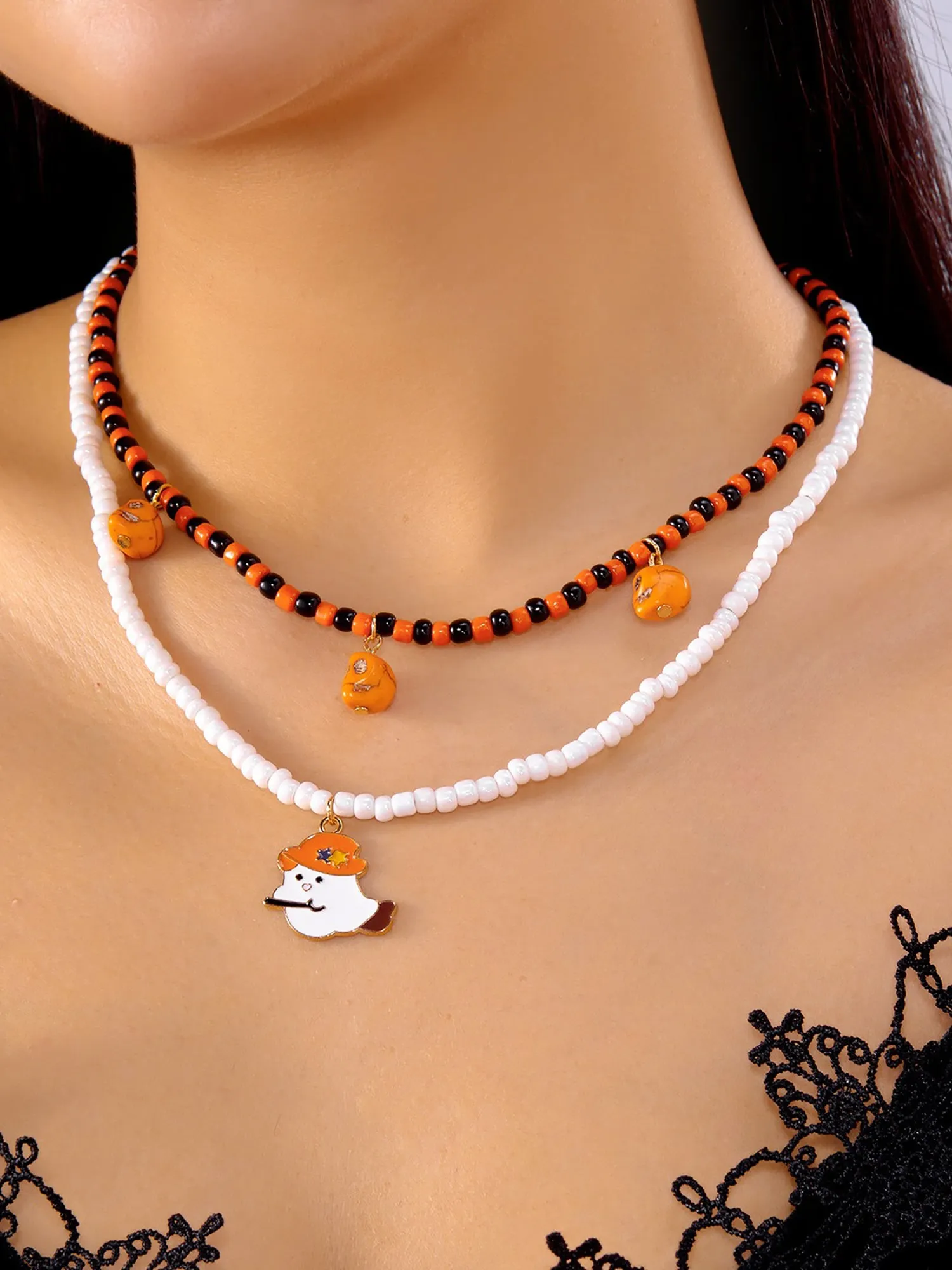 Halloween Skull Ghost Double Layered Necklace sold by Allegra K product image thumbnail 2