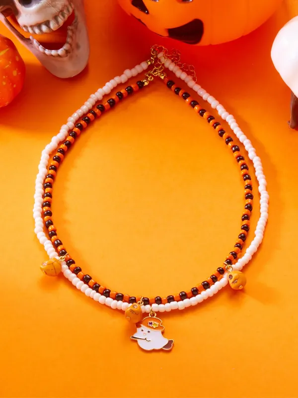 Halloween Skull Ghost Double Layered Necklace sold by Allegra K