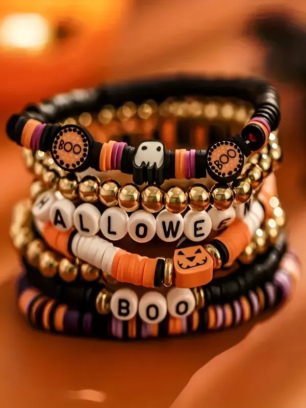Halloween Skull Pumpkin Bracelet Set sold by Allegra K