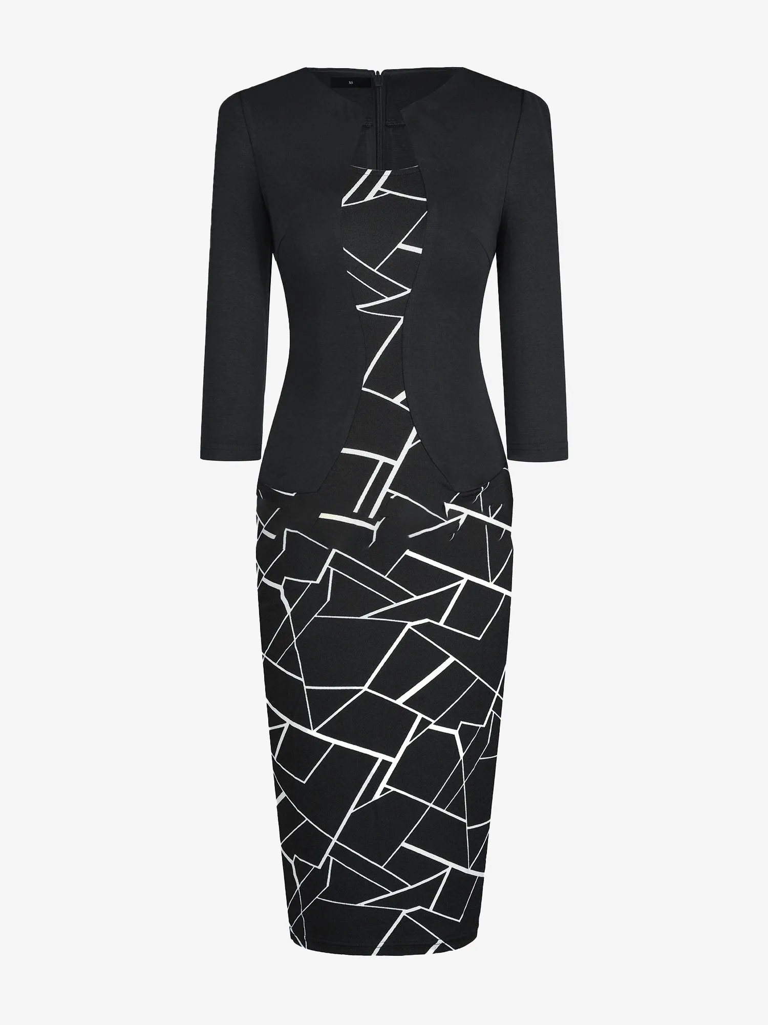 Fake 2-Piece 3/4 Sleeves Graphic Midi Sheath Dress sold by Allegra K product image thumbnail 5