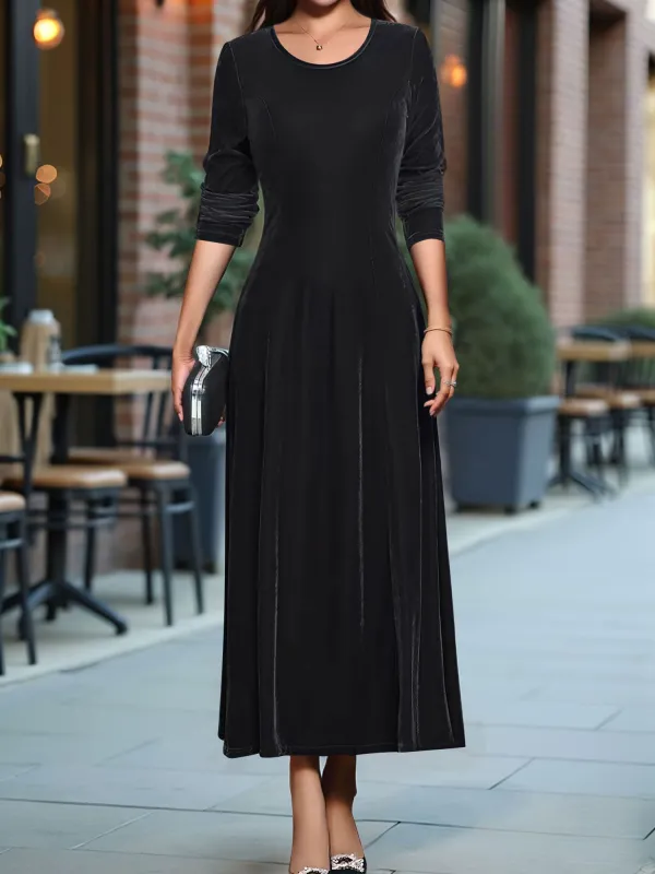 Round Neck Long Sleeves Maxi Velvet Dress sold by Allegra K