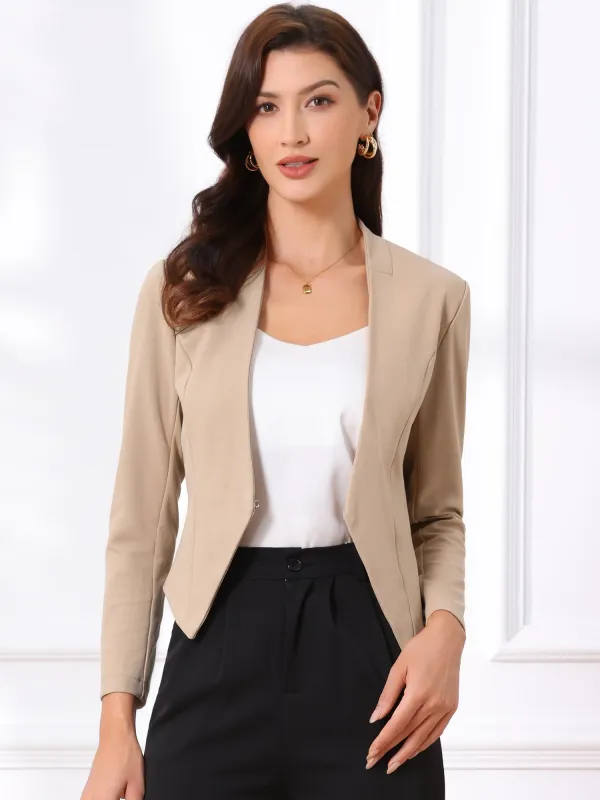 Collarless Solid Color Cropped Office Blazer Jacket sold by Allegra K