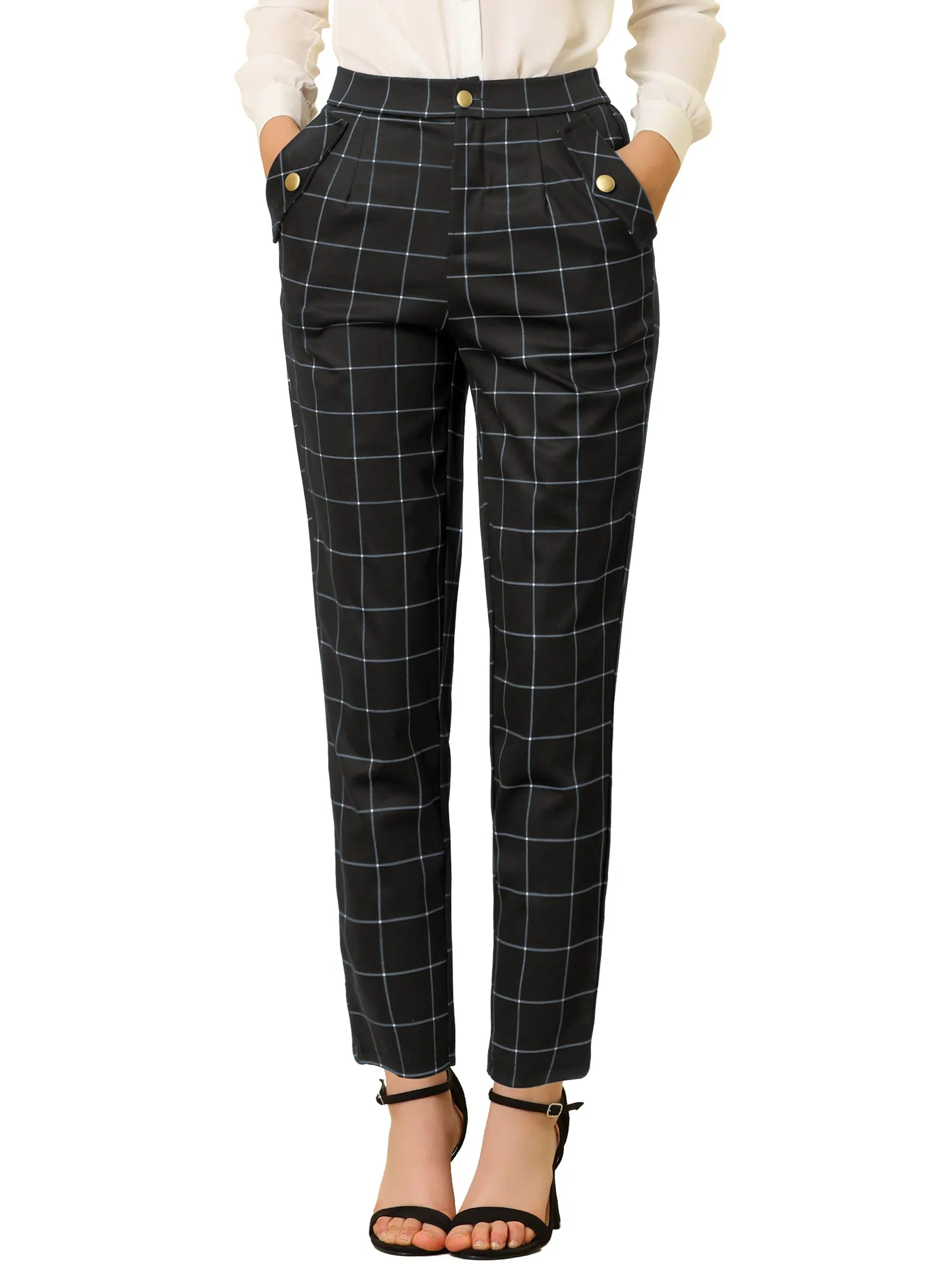 Tartan Plaid Pants Elastic Waist Straight Long Trousers sold by Allegra K product image thumbnail 5