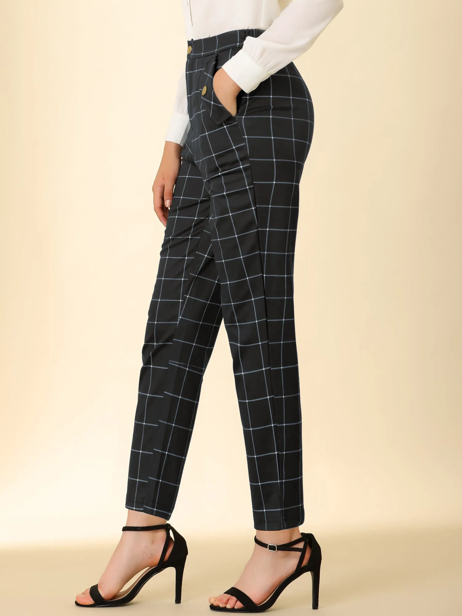 Tartan Plaid Pants Elastic Waist Straight Long Trousers sold by Allegra K product image thumbnail 3