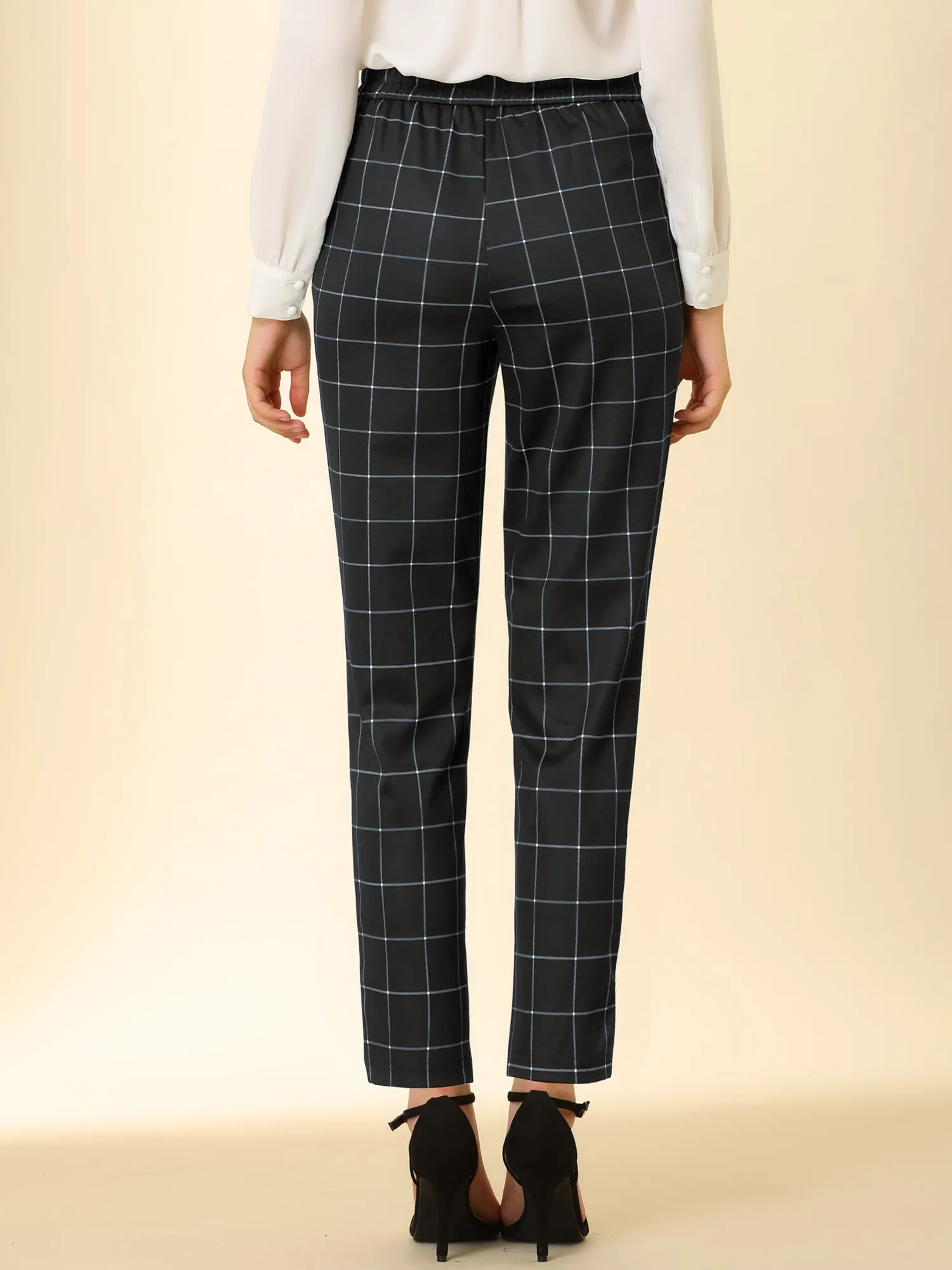 Tartan Plaid Pants Elastic Waist Straight Long Trousers sold by Allegra K product image thumbnail 2