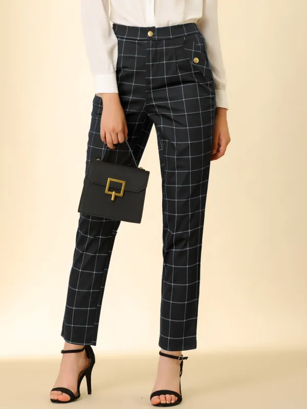 Tartan Plaid Pants Elastic Waist Straight Long Trousers sold by Allegra K
