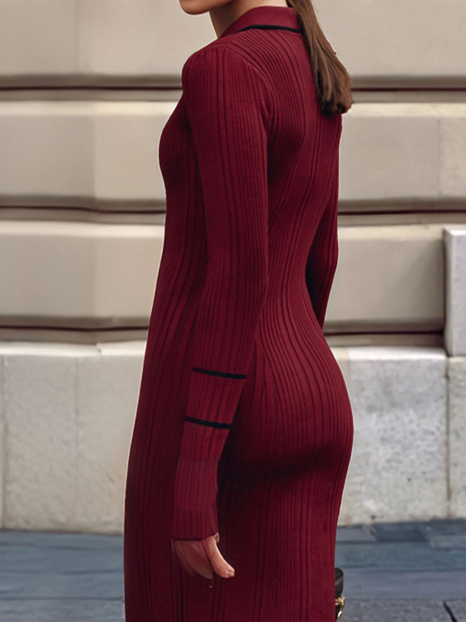 Contrast Color Long Sleeves Bodycon Ruffled Dress sold by Allegra K product image thumbnail 3